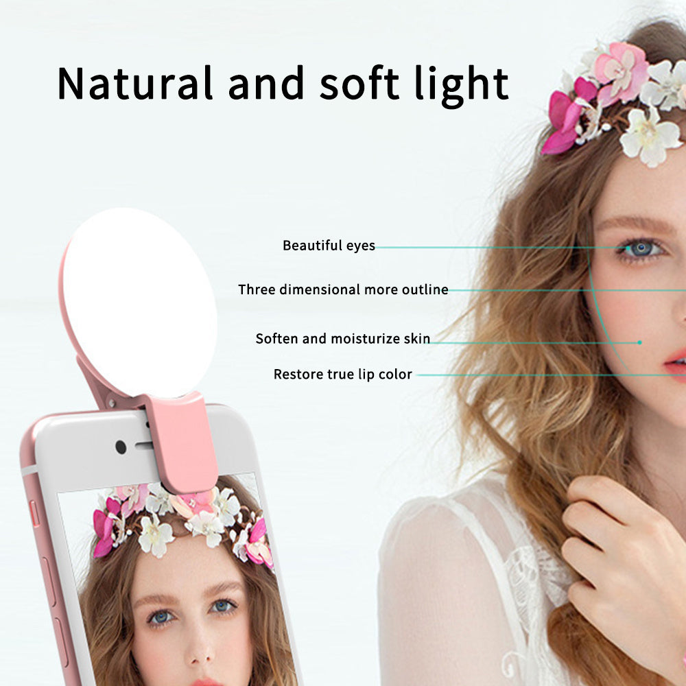 Mini Fill Light For Beauty Selfie Round Live Clip External LEDmini Small Q Mobile Phone Selfie Fill Light Small Mobile Selfie Light – Clip-On Round LED Fill Light for Beauty & Vlogging