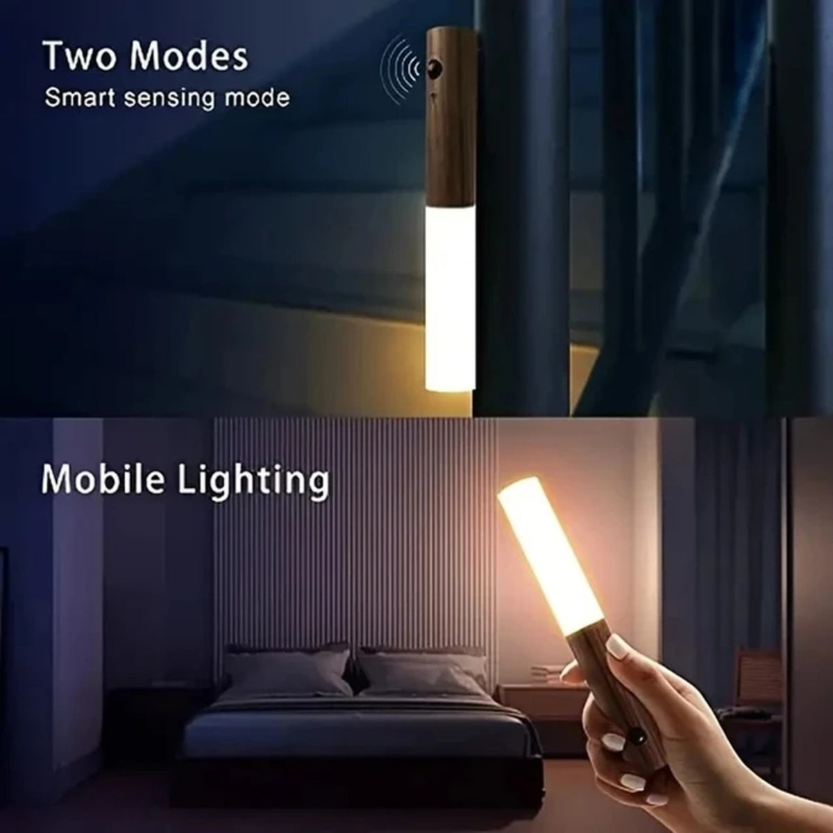 Motion Sensor Night Light, Rechargeable Body Sensor Night Light Indoor, Magnetic Wooden LED Wall Sconce For Bedroom Corridor Staircase Cabinet Intelligent Human Body Induction Night Light