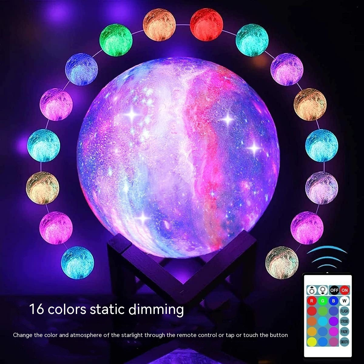 3D Printing Moon Light Galaxy  Light Colorful 3D Galaxy Moon Lamp – Rechargeable LED Night Light for Kids & Adults