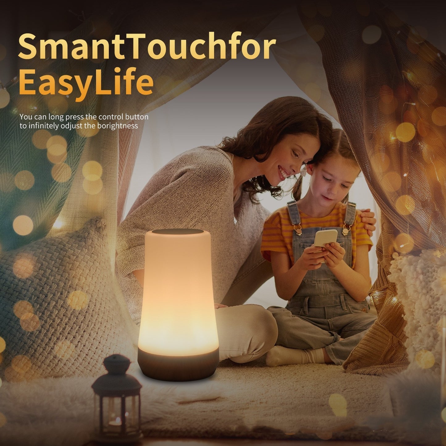 Creative Wood Grain Touch Remote Control Seven-color Ambience Light Touch & Remote LED Ambience Light – Wood Texture, 7-Color Changing Mood Lamp