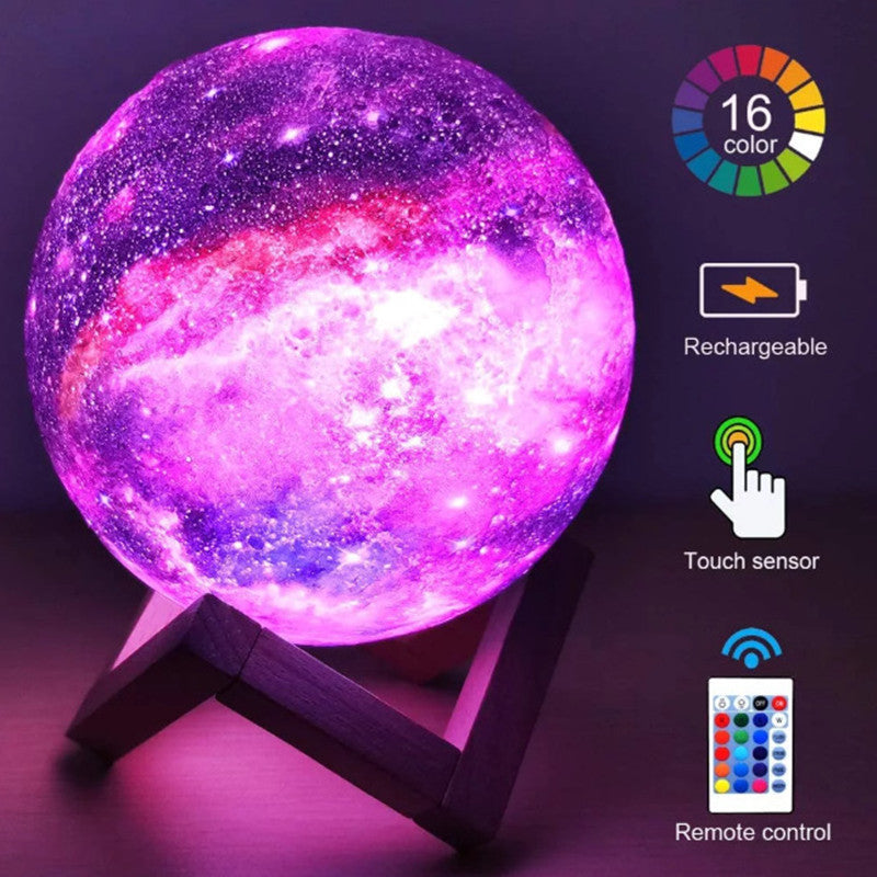 3D Printing Moon Light Galaxy  Light Colorful 3D Galaxy Moon Lamp – Rechargeable LED Night Light for Kids & Adults