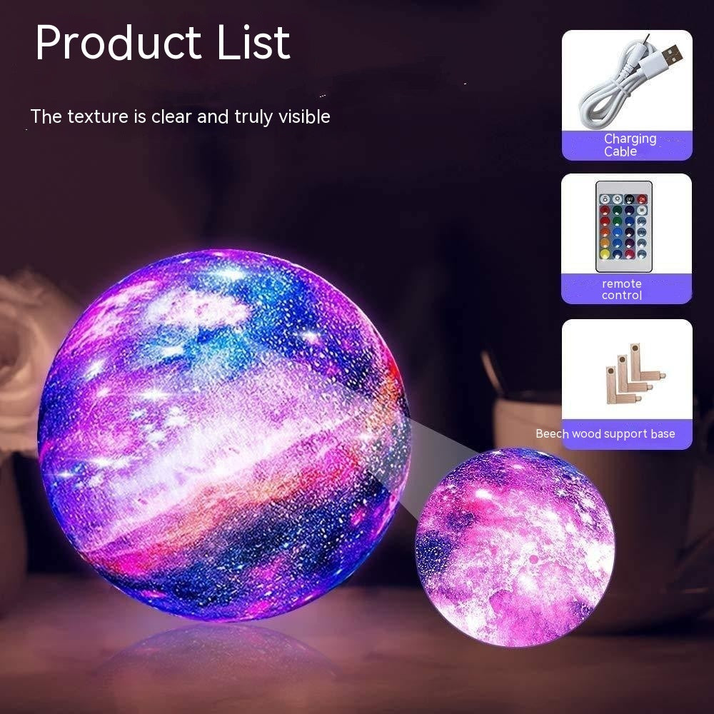 3D Printing Moon Light Galaxy  Light Colorful 3D Galaxy Moon Lamp – Rechargeable LED Night Light for Kids & Adults